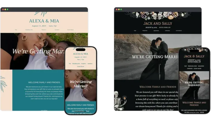 Nearly 100 Honeyfund wedding website themes available for couples